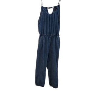 Love by Chesley Blue Chambray Distressed Jumpsuit with Pockets, Size Large